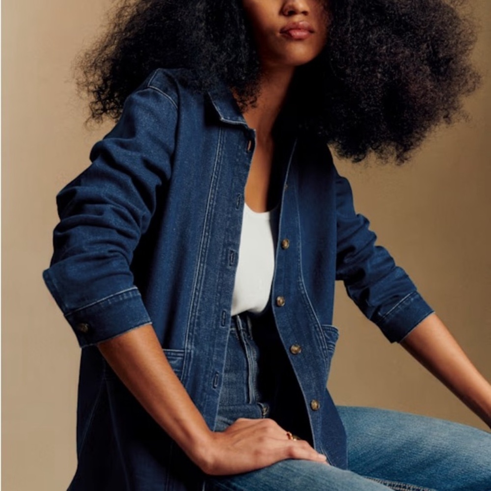 Sezane Indigo Blue Denim Jacket - XS - Giant Embroidery